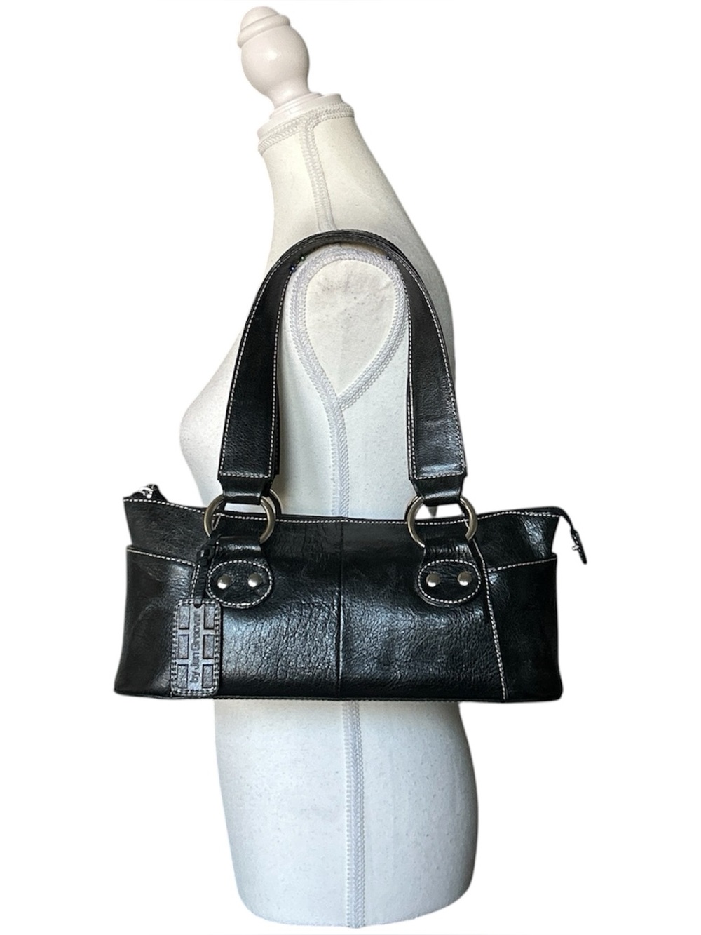 Y2K Grunge “Jen Groover” Black Leather Butler Style Shoulder Bag